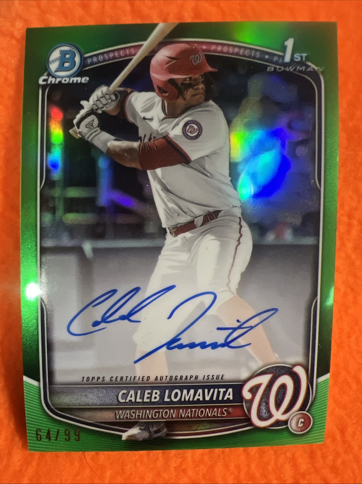 CALEB LOMAVITA 2025 BOWMAN 1ST AUTO CHROME  GREEN REFACTOR  AUTO /99 NATIONALS