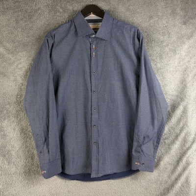 Cavani Herren Hemd 2XL XXL Blau Feines Punktemuster Langarm Freizeit Formell