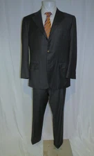 Scuderi Super 120 Solid Charcoal Flat Front Three Button Suit 42R