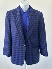 VTG Women's Blue Pendleton Houndstooth Blazer Set, 100 Wool, Sz: 8 b38