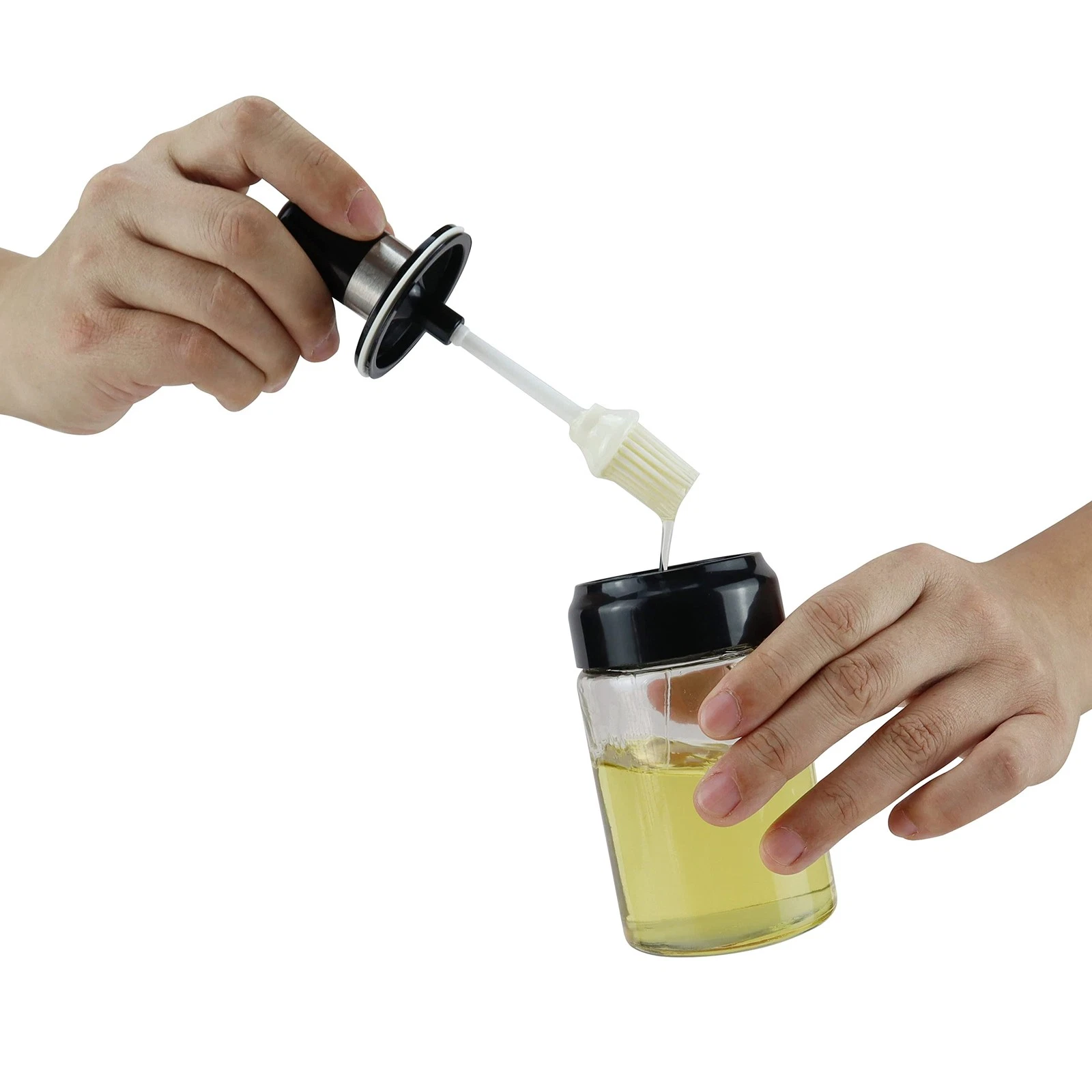 Clear Oil Bottle Silicone Brush Dispenser Cooking BBQ Kitchen Baking