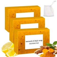 3-Pack Turmeric Glow Soap Bar - Lemon Kojic Acid, Removing Dark Spots