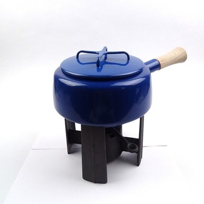 Dansk Kobenstyle Fondue Set in blau Quistgaard Emaille Teakgriff Brenner Vintage