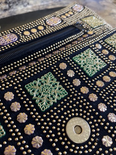 Vintage Beaded Purse Clutch Black Multicolor Evening Bag Handbag - 第 8/18 張圖片