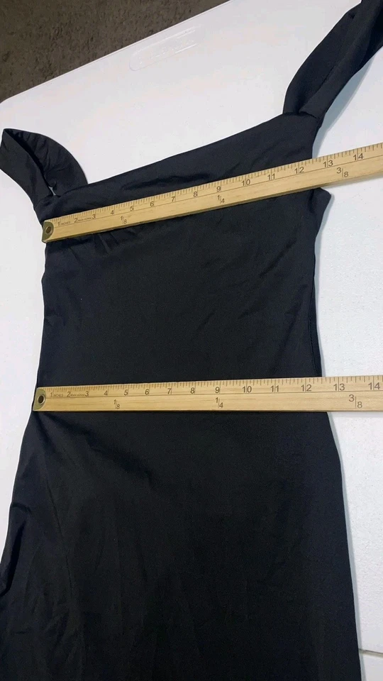 Womens Black Low Back Cowl Neck W/Bow Stretchy 90s Style Grunge Slip Dress Sz S - Image 3 of 4