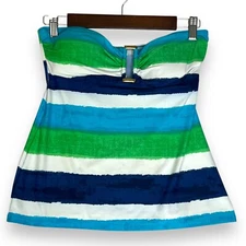 Lauren Ralph Lauren Tankini Top Swim Striped Gold Accent Blue Green Padded 8