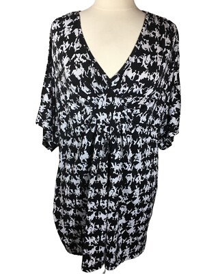 Avenue Studio Woman's Plus 18/20 Babydoll Black & White Blouse Top Split Sleeve