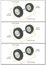 3pc TRADESHIP 1/24 Slot Car 1/8"x2 3/4" Axle +5/40 ALUMINUM WHEELS AL-5 TIRES A+
