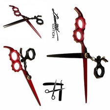 Hair Salon Hair Cutting Shears Red and Black Very Sharp Rotating Thumb
