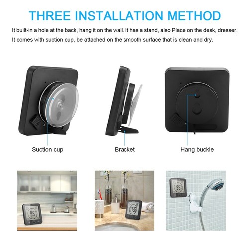 Digital Duschuhr LCD Wanduhr mit Thermometer Hygrometer Sauna Dusche Wasserdicht - Bild 19 von 24