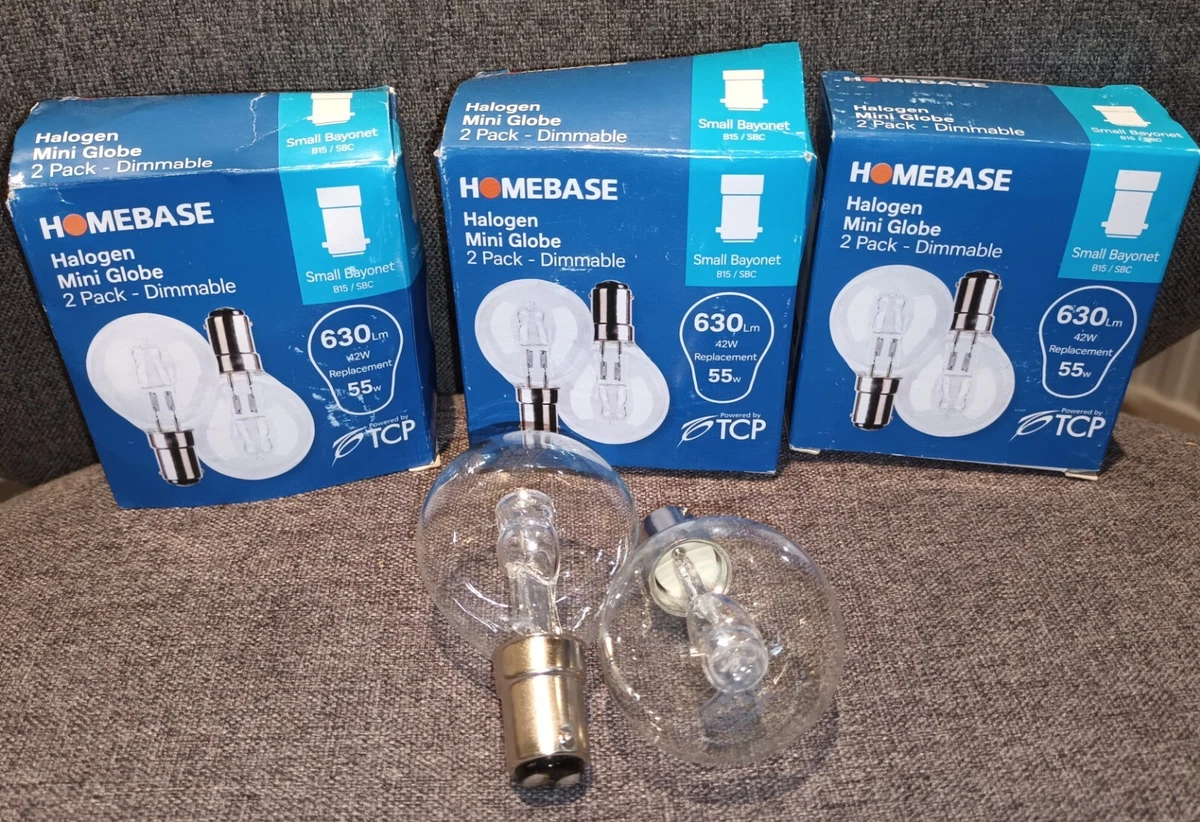 6 HOMEBASE 42W rep t 55W HALOGEN MINI GLOBE BULBS 3x2 Pack Dimmable B15 SBC