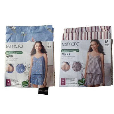 Damen Shorty Pyjama Esmara 100% Baumwolle Schlafanzug Kurz Nachtwäsche S M L Top