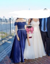 long navy blue off the shoulder prom dress formal ballgown