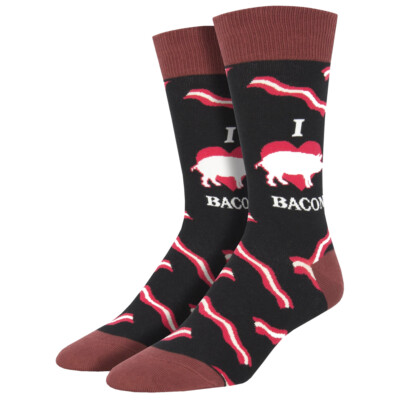 Socksmith Men's Crew Socks I Love Bacon Pig Black Novelty Footwear