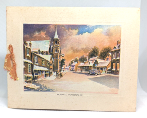 Vtg 1940's Broadway Worcestershire Christmas Scene Used Greeting Card (EB7524) - Foto 1 di 2