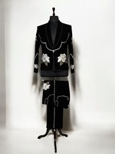 Men Designer Black 2Pc Customized Floral Embroidered Western Suit Cowboy Outfit