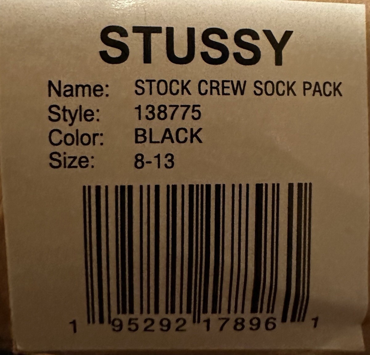 Stussy Stock Crew Socks Black Size 8-13 Brand New 1 Pair of