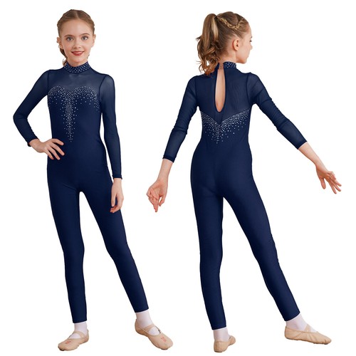 Girls Long Sleeve Full Body Unitard Gymnastics Jumpsuit One Piece Dance Catsuit - Picture 37 of 58
