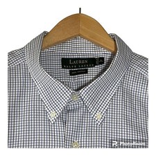 Lauren Ralph Lauren Dress Shirt Men Sz 18 Blue White Check Button Up Long Sleeve
