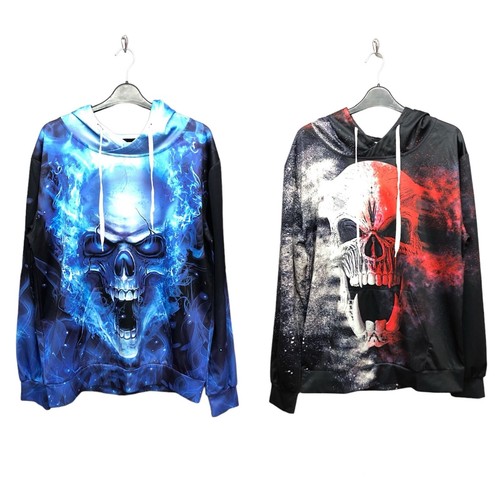 2 Herren Schädel Grafik Hoodies Konvolut großes atemberaubendes Bild