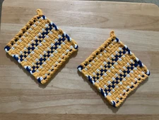 Handmade 2 Beautiful Multicolor Cotton Woven Potholders Colors Yellow Blue White