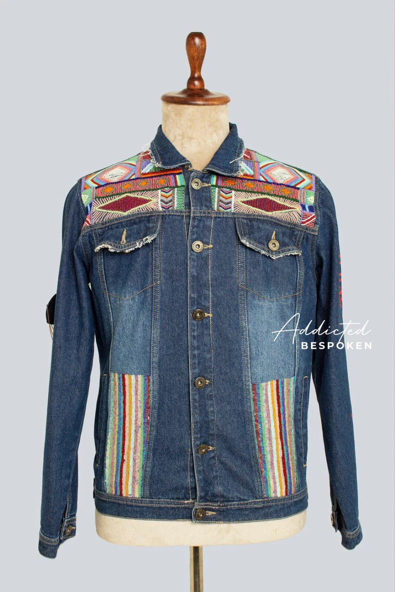 Women s Designer Blue Denim Jacket Elephant Embroidered Beads Embellished Outfit