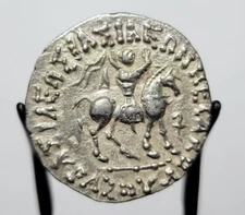 ANCIENT INDO-GREEK Azes I/II 20 BC - AR Tetradrachm Kharoshthi Bible Coin ZEUS