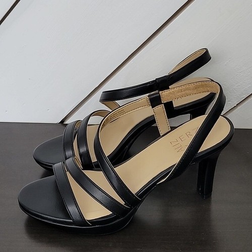 NEW Naturalizer Brenta Strappy Dress Sandals Black Faux Leather Heels 6M - Picture 2 of 10