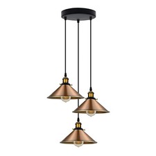 Image of Vintage Industrial Ceiling Pendant Light E27 Fitting 3 Way Hanging Retro Lamp UK