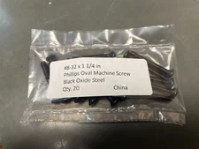 Machine Screw #8-32 X 1 1/4 in Phillips Oval Black Oxide Steel bag of 20