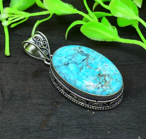 Blue Turquoise Gemstone Handmade 925 Sterling Silver Jewelry Gift to her Pendant