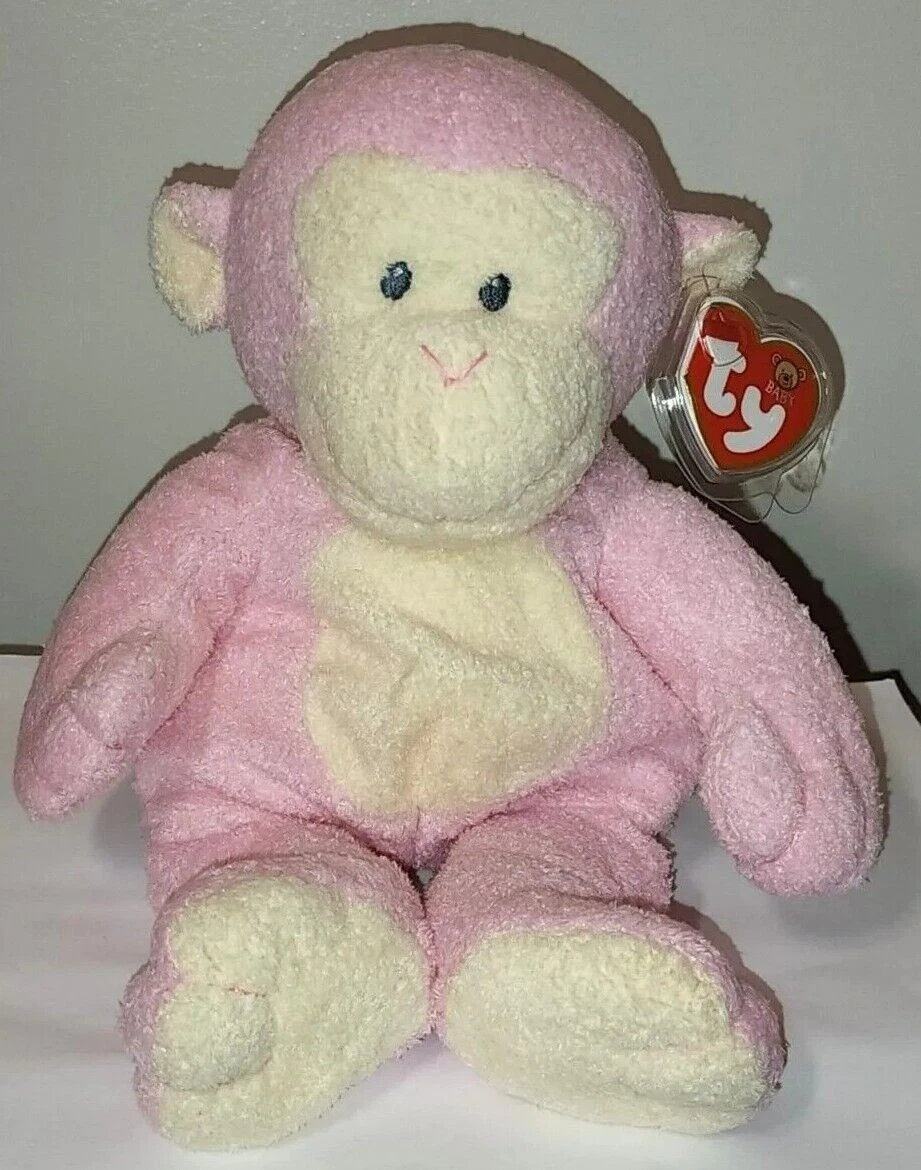 Ty Pluffies BABY DANGLES PINK the Monkey 10 Inch NEW MINT with