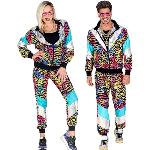 Couple 80s Costume Retro Neon Height Fashion Scouser Tracksuit 1980s Shell Suits - Bild 14 von 41