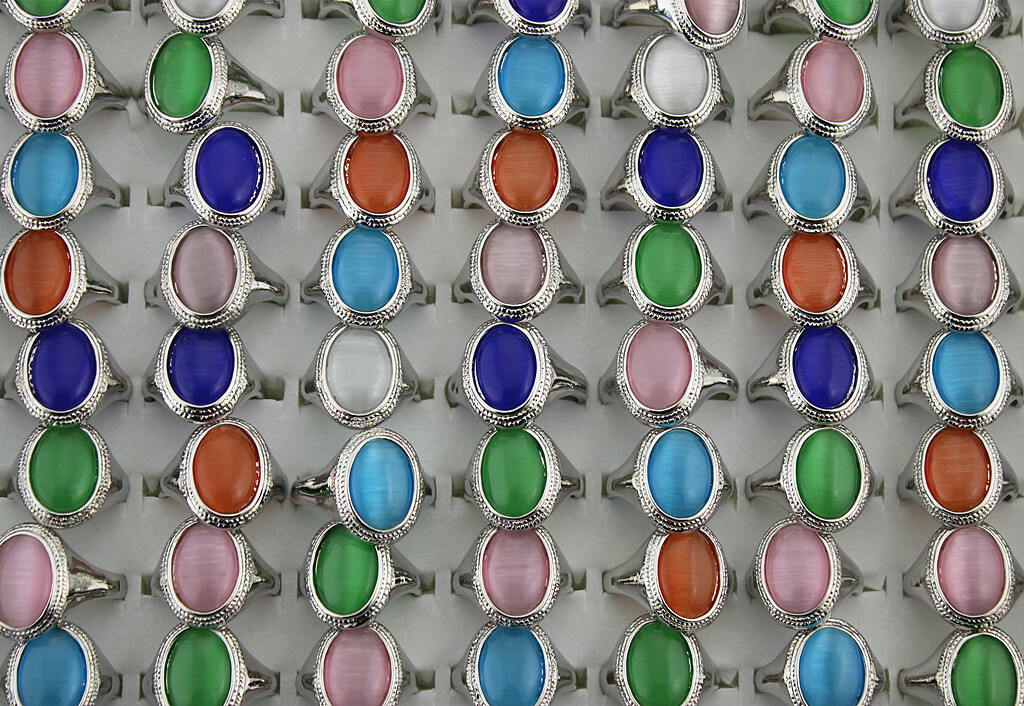 36pcs Wholesale Lots Mixed Style Cat's-eye Stone Rings For Women Silver