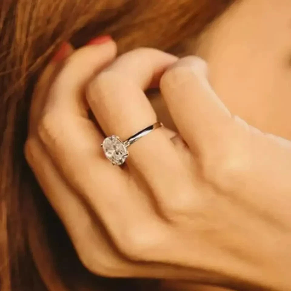 2.50 Ctw Oval Cut Moissanite 4-prong Engagement Ring Solid 14k White Gold Plated - Image 4 of 4