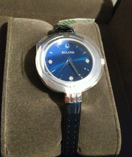 Bulova Women's Rhapsody Quartz Diamond Watch with Blue Leather Strap 96P212 - Picture 2 of 4