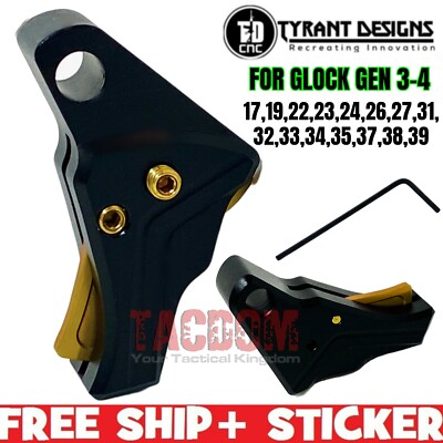 Tyrant Designs I.T.T.S BLACK Gold Trigger for Glok GEN 3-4 17 19 22 23 26 27 32 
