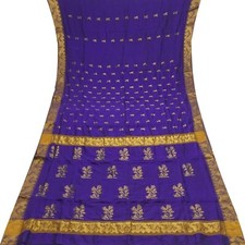Vintage Blue Sarees 100 Pure Cotton Zari Handwoven Floral Butta Sari 5YD Fabric
