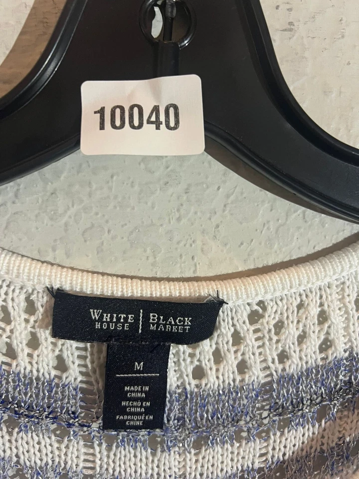 Suéter túnica tejida suelta del mercado negro de la Casa Blanca algodón blanco azul para mujer talla M Foto 3 de 4