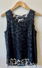 gnw women’s sleeveless tank Top Side Slits Double Layer sheer sz:S