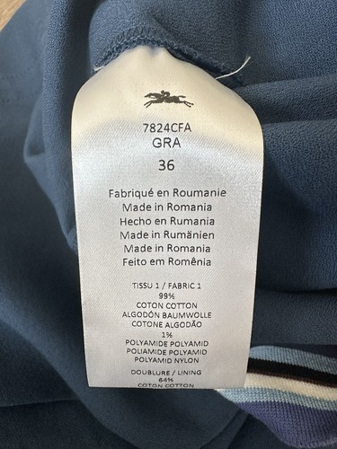 Longchamp Women’s Dress Blue Size 36 Blue Brown White 7824CFA Full Zip Dress - Picture 9 of 10