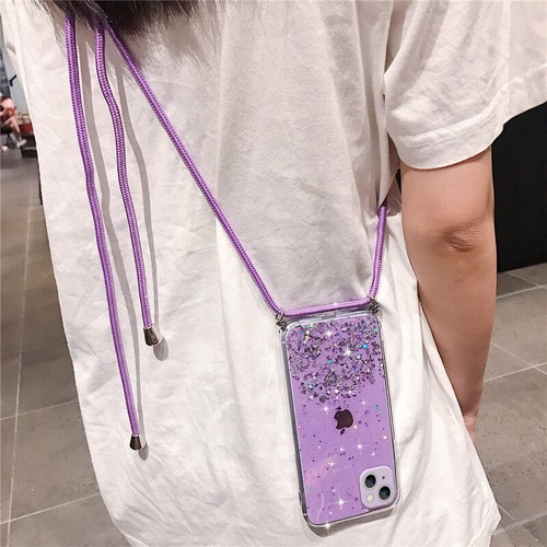 For iPhone 14 13 12 Pro Max 11 XS XR 8+ Glitter Lanyard Silicone Soft Case Cover - Photo 3 sur 18