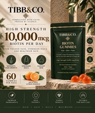 TIBB & CO Luxury Biotin Gummies 10,000mcg Hair Skin Nails 60 Vegan Halal