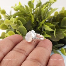 Rainbow Moonstone Stone 925 Silver Solitaire Anniversary Valentines Ring Jewelry