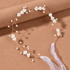 Handmade Pearl Headband With Three Petal Pearl Flowers