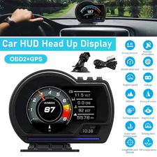 OBD2+GPS HUD Gauge Car Digital Head Up Display Speedometer Turbo RPM Alarm Temp
