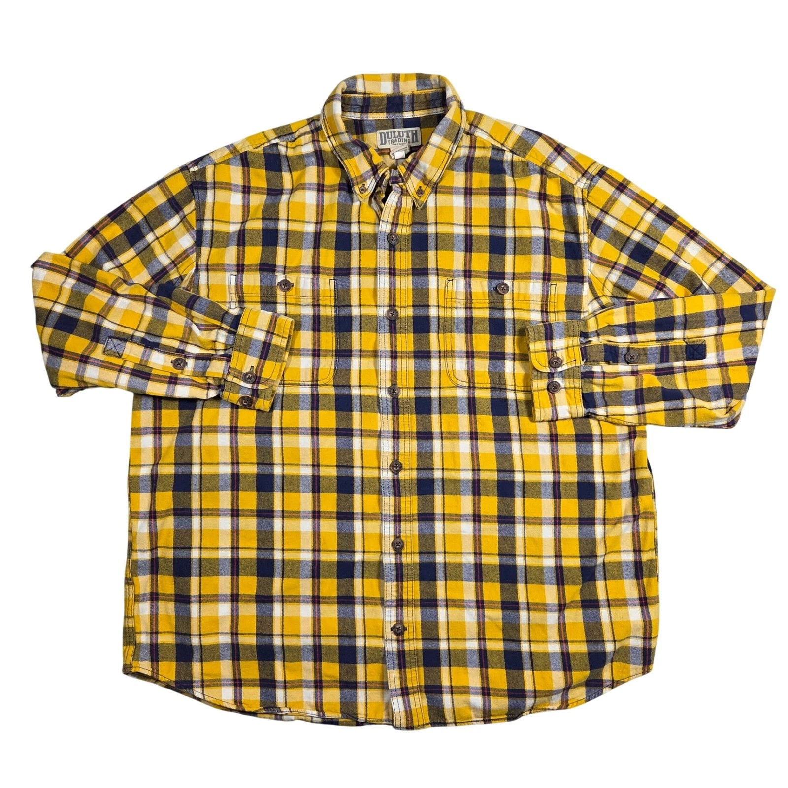 Duluth Trading Flannel Shirt Mens XL Plaid Long Sleeve Button Up Yellow Outdoors