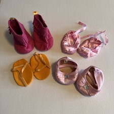 build a bear shoes lot 4 Pair -ballet Slippers, Pink Dress-up Heels, Pink Fringe