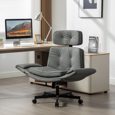 Criss Cross Office Chair Leather Cross Legged Desk Chair with Headrest Wide Seat