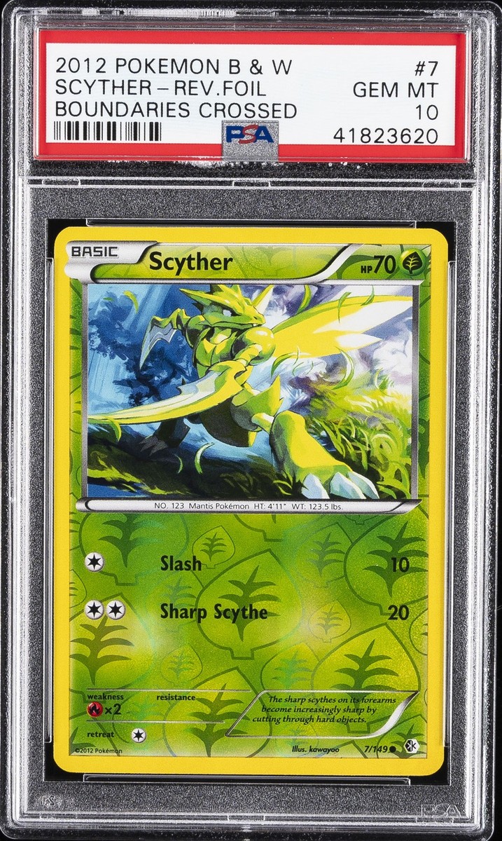 2012 POKEMON B&W BOUNDARIES CROSSED #7 SCYTHER-REVERSE FOIL PSA 10